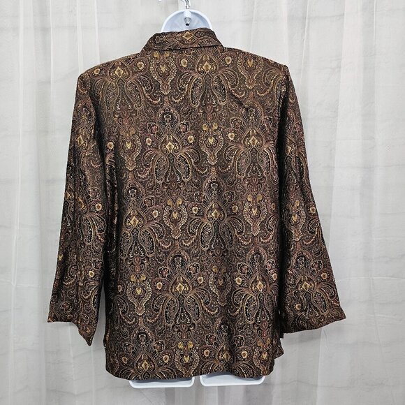 Vintage Drapers & Damons Blouse Brown Burgundy Jacquard Brocade Button-Down M - Picture 7 of 12